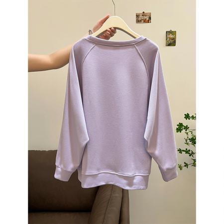 FA46156# 原版质量特大码300斤设计感巨好看的浅紫色卫衣女新款 服裝批發女裝批發服飾貨源