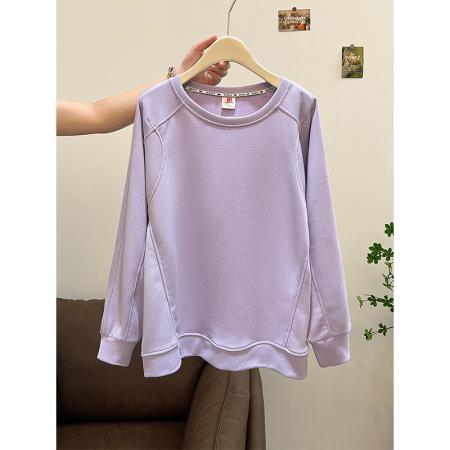 FA46156# 原版质量特大码300斤设计感巨好看的浅紫色卫衣女新款 服裝批發女裝批發服飾貨源