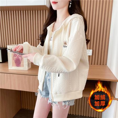 后包领加绒加厚提花复合韩版冬季长袖外套卫衣女设计感上衣 服裝批發女裝批發服飾貨源