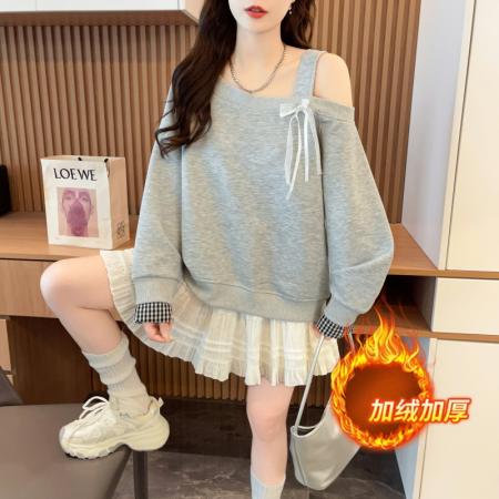 首发露肩上衣仿华棉复合上衣大码...