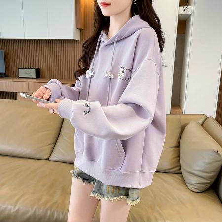 FA46163# 首发华棉棒球服新款连帽上衣大码学院风复古宽松卫衣女 服裝批發女裝批發服飾貨源