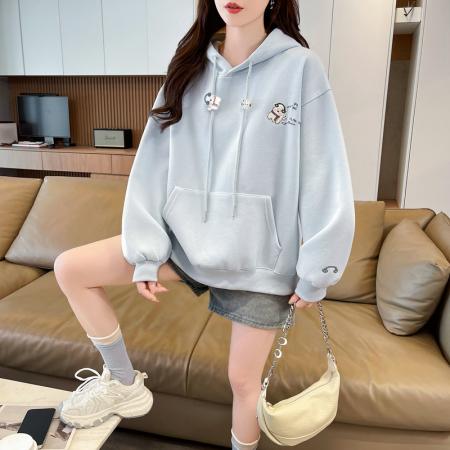 FA46163# 首发华棉棒球服新款连帽上衣大码学院风复古宽松卫衣女 服裝批發女裝批發服飾貨源