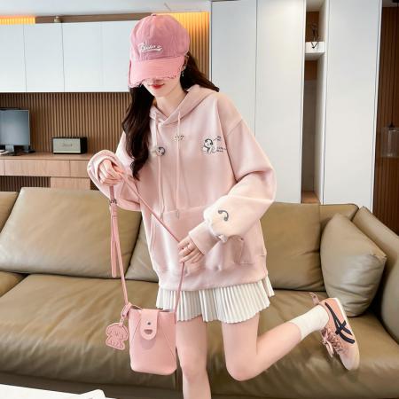 FA46163# 首发华棉棒球服新款连帽上衣大码学院风复古宽松卫衣女 服裝批發女裝批發服飾貨源