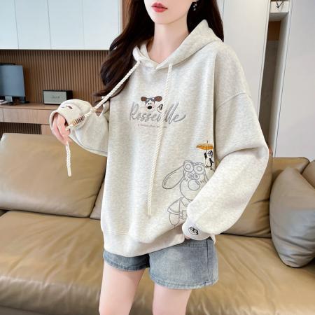 FA46164# 首发华棉棒球服新款连帽上衣大码学院风复古宽松卫衣女 服裝批發女裝批發服飾貨源