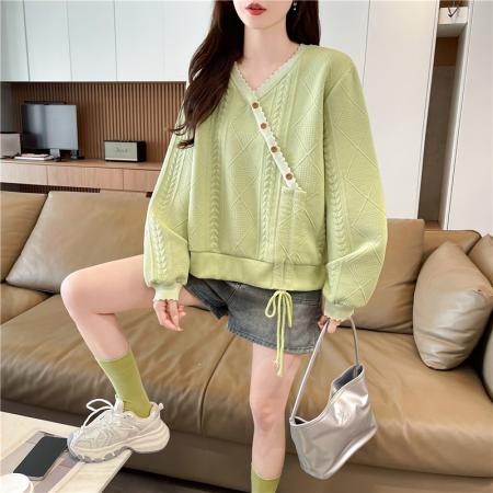 FA46166# 华棉复合春秋薄长袖卫衣女韩版宽松显瘦设计感上衣网红 服裝批發女裝批發服飾貨源