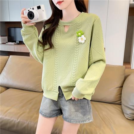 首发秋季新款提花OP领长袖卫衣女 服裝批發女裝批發服飾貨源