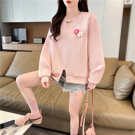 FA46167# 首发秋季新款提花OP领长袖卫衣女 服裝批發女裝批發服飾貨源