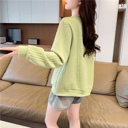 FA46167# 首发秋季新款提花OP领长袖卫衣女 服裝批發女裝批發服飾貨源