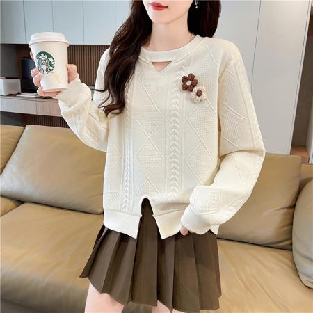 FA46167# 首发秋季新款提花OP领长袖卫衣女 服裝批發女裝批發服飾貨源