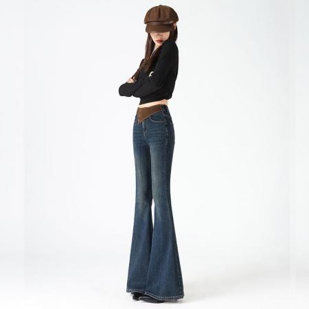 FA46170# 网红微喇牛仔裤女加绒加厚秋冬季新款高腰修身显瘦喇叭裤子 服裝批發女裝批發服飾貨源