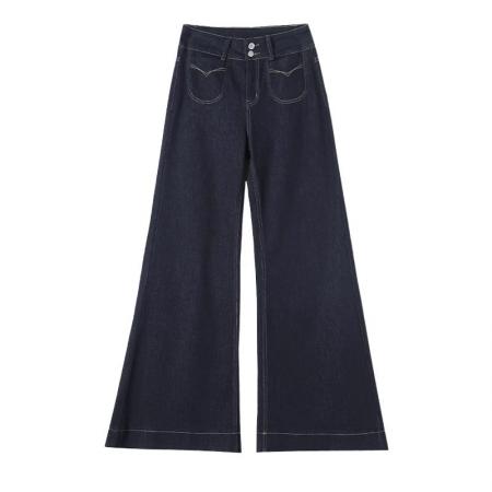 FA46172# 阔腿喇叭牛仔裤女秋冬加绒新款宽松随性慵懒韩版时尚直筒裤子 服裝批發女裝批發服飾貨源