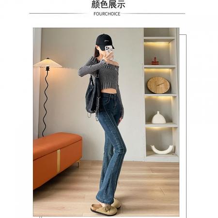 FA46177# 高腰微喇牛仔裤女秋冬季新款加绒弹力显瘦小个子喇叭拖地裤子 服裝批發女裝批發服飾貨源