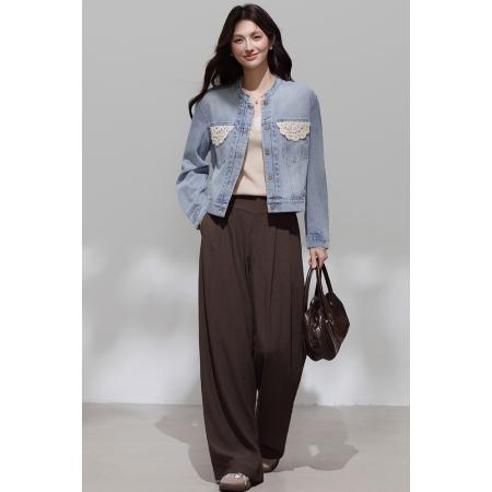 FA46184# 春秋季新款港风复古花边短款牛仔外套女洋气修身显瘦休闲夹克 服裝批發女裝批發服飾貨源