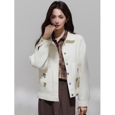 FA46185# 小清新韩系甜美小个子刺绣牛仔外套女秋季新款设计感小众上衣 服裝批發女裝批發服飾貨源