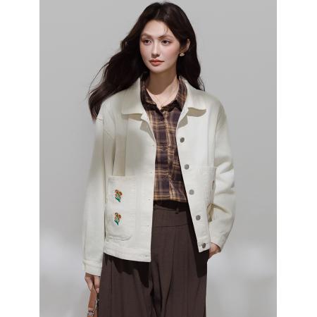 FA46185# 小清新韩系甜美小个子刺绣牛仔外套女秋季新款设计感小众上衣 服裝批發女裝批發服飾貨源