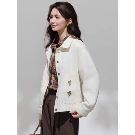 FA46185# 小清新韩系甜美小个子刺绣牛仔外套女秋季新款设计感小众上衣 服裝批發女裝批發服飾貨源