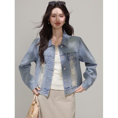 小香风牛仔外套女春秋款新款韩版宽松蕾丝拼接夹克潮 服裝批發女裝批發服飾貨源