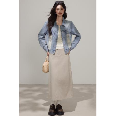 FA46186# 小香风牛仔外套女春秋款新款韩版宽松蕾丝拼接夹克潮 服裝批發女裝批發服飾貨源