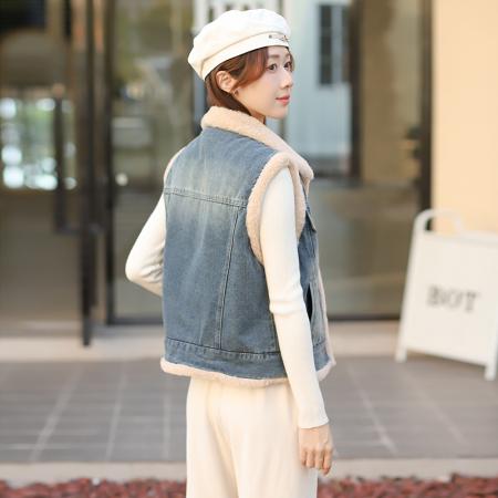 FA46187# 加绒加厚保暖宽松时尚小个子设计感潮流牛仔新款棉马甲女 服裝批發女裝批發服飾貨源