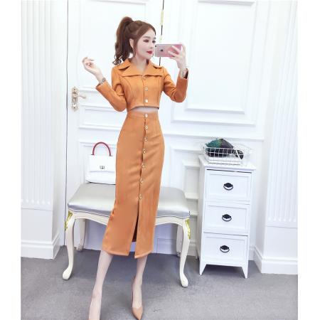 FA46188# 加厚洋气女装很潮鹿皮绒外套+包臀长裙套装 服裝批發女裝批發服飾貨源