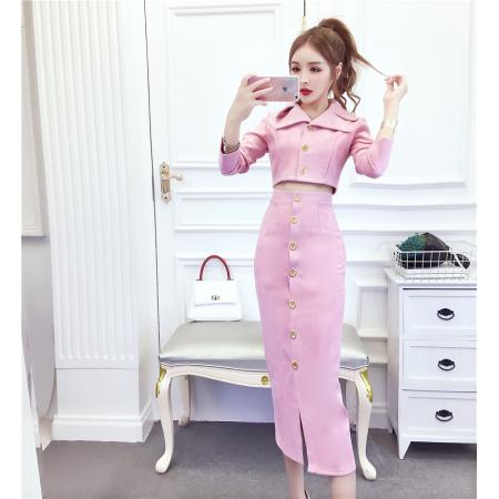 FA46188# 加厚洋气女装很潮鹿皮绒外套+包臀长裙套装 服裝批發女裝批發服飾貨源