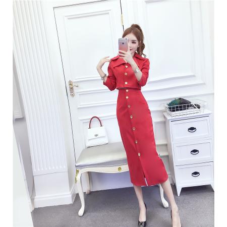 FA46188# 加厚洋气女装很潮鹿皮绒外套+包臀长裙套装 服裝批發女裝批發服飾貨源