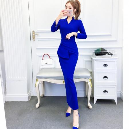 FA46190# 秋冬季时尚名媛气质不规则礼服长裙显瘦包臀连衣裙 服裝批發女裝批發服飾貨源