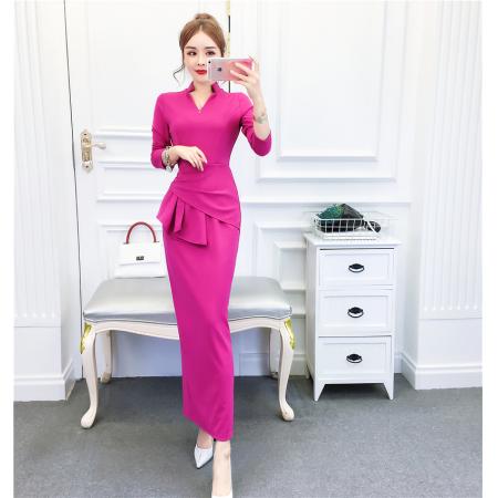 FA46190# 秋冬季时尚名媛气质不规则礼服长裙显瘦包臀连衣裙 服裝批發女裝批發服飾貨源