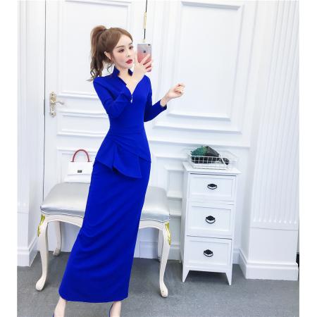 FA46190# 秋冬季时尚名媛气质不规则礼服长裙显瘦包臀连衣裙 服裝批發女裝批發服飾貨源