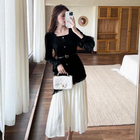 珍珠少女拼接设计通勤小众名媛收...