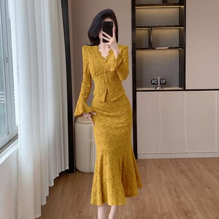 FA46197# 秋款优雅气质套装裙小香风显瘦两件套连衣裙 服裝批發女裝批發服飾貨源