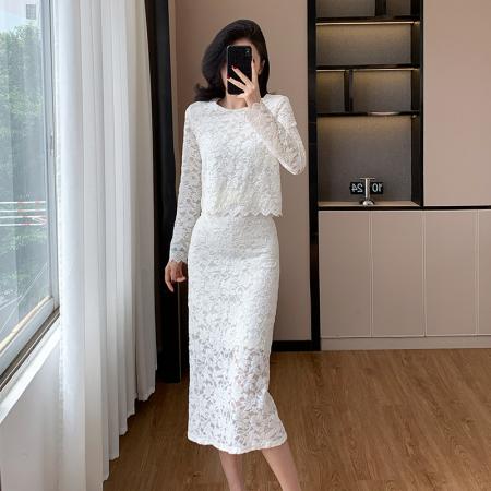FA46199# 新款气质蕾丝上衣显瘦包臀裙两件套连衣裙 服裝批發女裝批發服飾貨源
