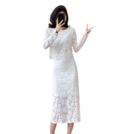 FA46199# 新款气质蕾丝上衣显瘦包臀裙两件套连衣裙 服裝批發女裝批發服飾貨源