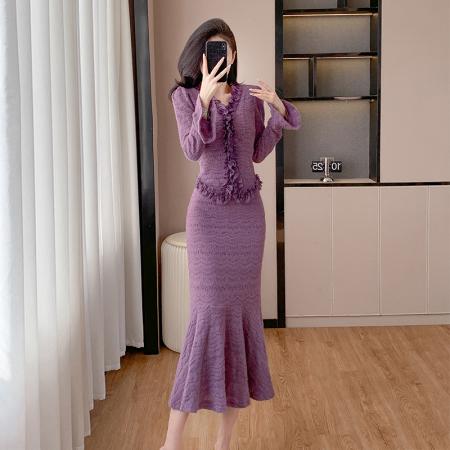 FA46203# 名媛V领长袖木耳边蕾丝小衫修身性感半身裙套装 服裝批發女裝批發服飾貨源