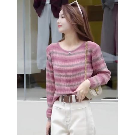 LN76355# 条纹针织衫女新款春秋内搭显瘦打底百搭薄款毛衣早秋chic上衣