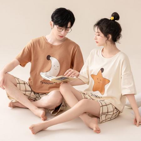 FA46211# 夏季新款7A纯棉情侣睡衣短袖短裤套头薄款女士纯棉卡通家居服套装 睡衣批发情侣家居服批发