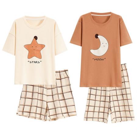 FA46211# 夏季新款7A纯棉情侣睡衣短袖短裤套头薄款女士纯棉卡通家居服套装 睡衣批发情侣家居服批发