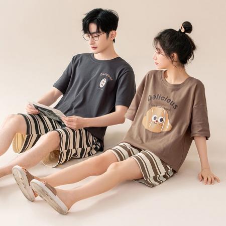 FA46212# 夏季新款7A纯棉情侣睡衣短袖短裤套头薄款女士纯棉卡通家居服套装 睡衣批发情侣家居服批发