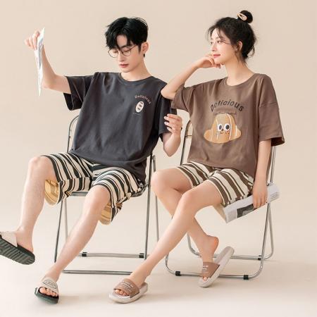 FA46212# 夏季新款7A纯棉情侣睡衣短袖短裤套头薄款女士纯棉卡通家居服套装 睡衣批发情侣家居服批发