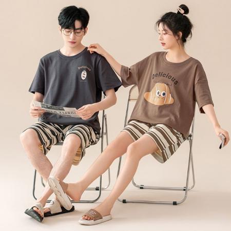 FA46212# 夏季新款7A纯棉情侣睡衣短袖短裤套头薄款女士纯棉卡通家居服套装 睡衣批发情侣家居服批发