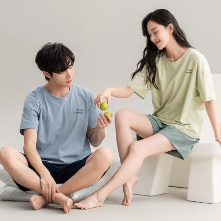 FA46214# 夏季新款7A纯棉情侣睡衣短袖短裤套头薄款女士纯棉卡通家居服套装 睡衣批发情侣家居服批发