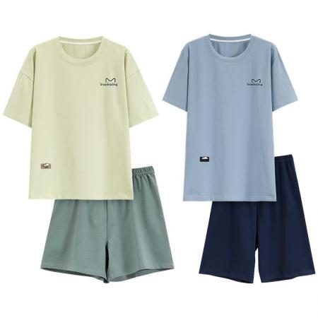 FA46214# 夏季新款7A纯棉情侣睡衣短袖短裤套头薄款女士纯棉卡通家居服套装 睡衣批发情侣家居服批发