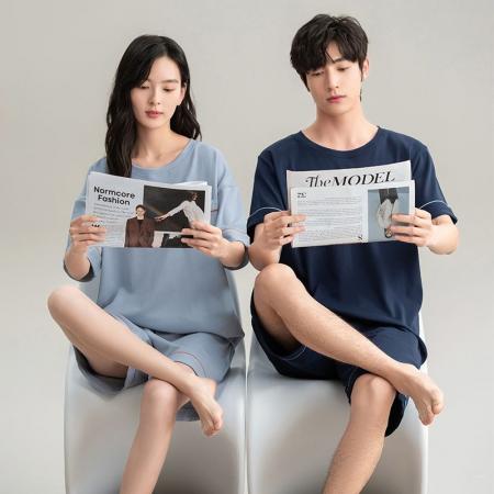 FA46215# 夏季新款7A纯棉情侣睡衣短袖短裤套头薄款女士纯棉卡通家居服套装 睡衣批发情侣家居服批发