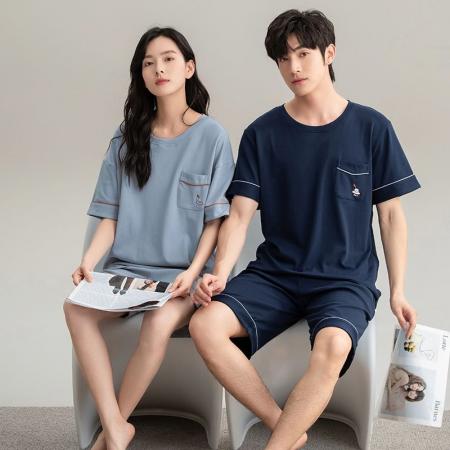 FA46215# 夏季新款7A纯棉情侣睡衣短袖短裤套头薄款女士纯棉卡通家居服套装 睡衣批发情侣家居服批发