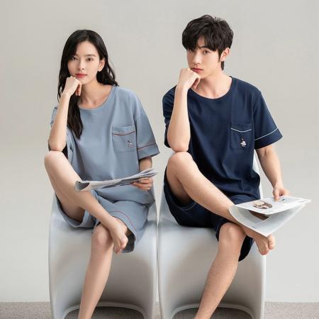 FA46215# 夏季新款7A纯棉情侣睡衣短袖短裤套头薄款女士纯棉卡通家居服套装 睡衣批发情侣家居服批发