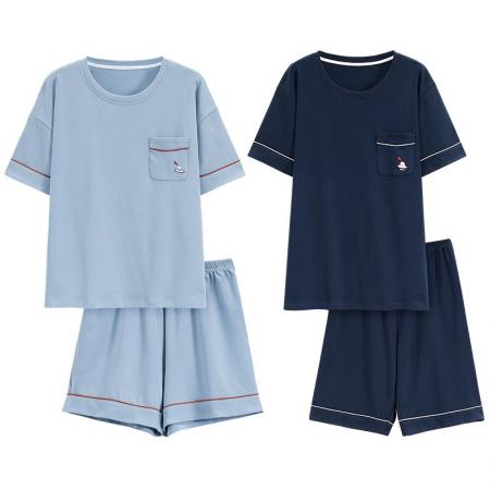 FA46215# 夏季新款7A纯棉情侣睡衣短袖短裤套头薄款女士纯棉卡通家居服套装 睡衣批发情侣家居服批发