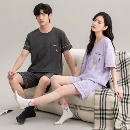 FA46216# 夏季新款7A纯棉情侣睡衣短袖短裤套头薄款女士纯棉卡通家居服套装 睡衣批发情侣家居服批发