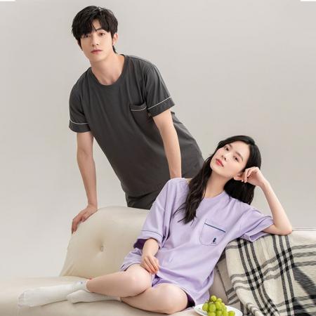 FA46216# 夏季新款7A纯棉情侣睡衣短袖短裤套头薄款女士纯棉卡通家居服套装 睡衣批发情侣家居服批发