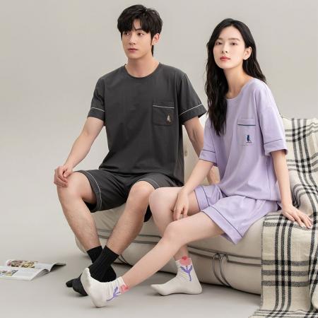 FA46216# 夏季新款7A纯棉情侣睡衣短袖短裤套头薄款女士纯棉卡通家居服套装 睡衣批发情侣家居服批发