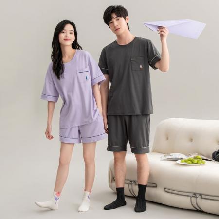 FA46216# 夏季新款7A纯棉情侣睡衣短袖短裤套头薄款女士纯棉卡通家居服套装 睡衣批发情侣家居服批发